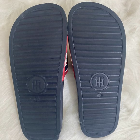 SOLD TOMMY HILFIGER "Hilfiger" Sandals Slides Red White Blue NWOT - Picture 4 of 9